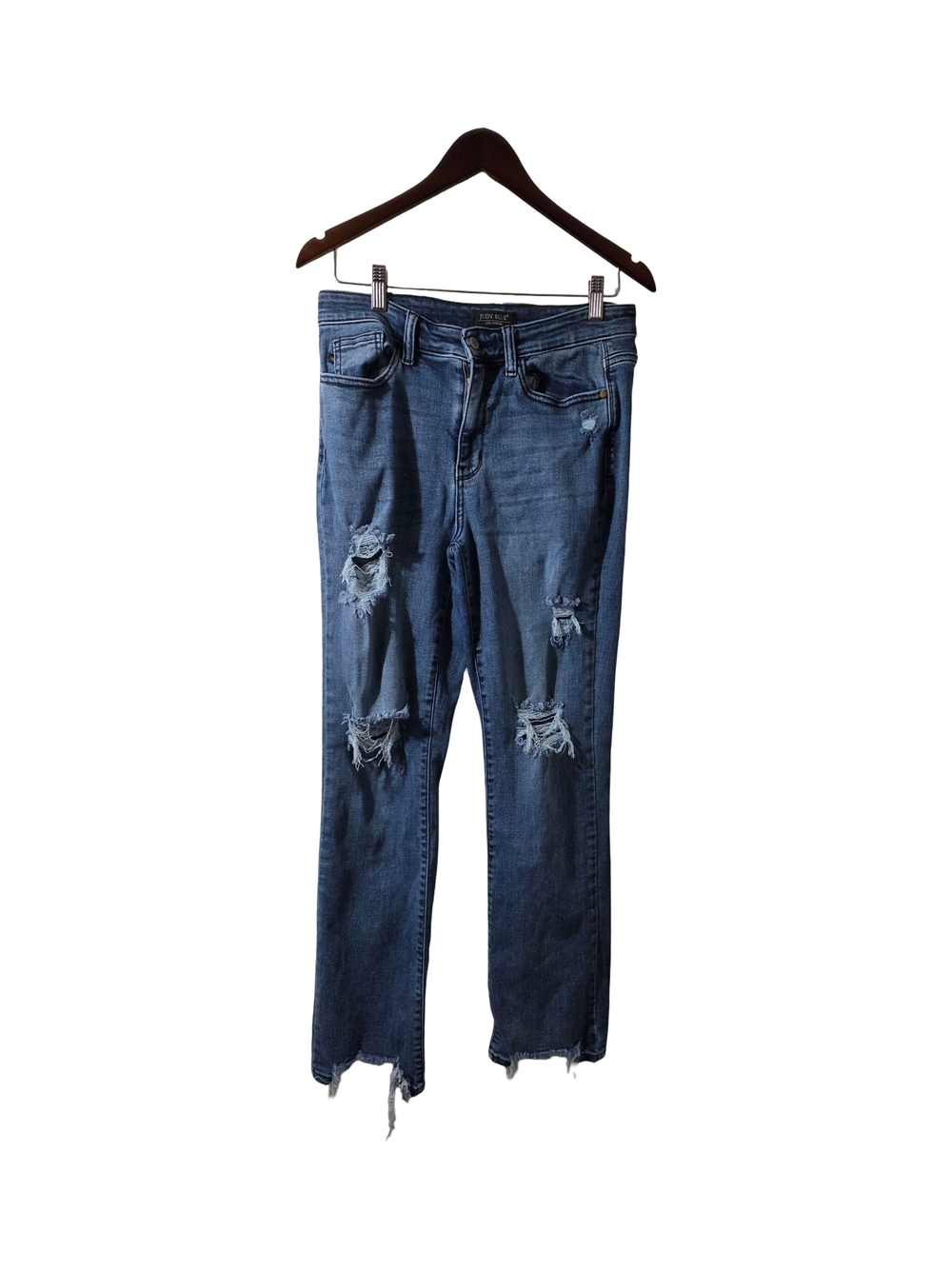 Judy Blue Distressed Jeans Women’s Size 9/29 Medium Wash High Rise Raw Hem Stret